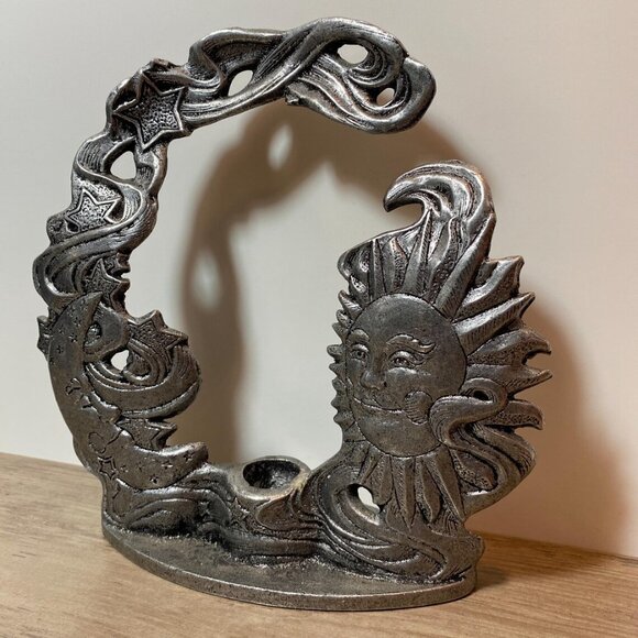 Celestial Candle Holder Sun Moon & Stars Carson Pewter Vintage 1990s Home Decor - Picture 5 of 6